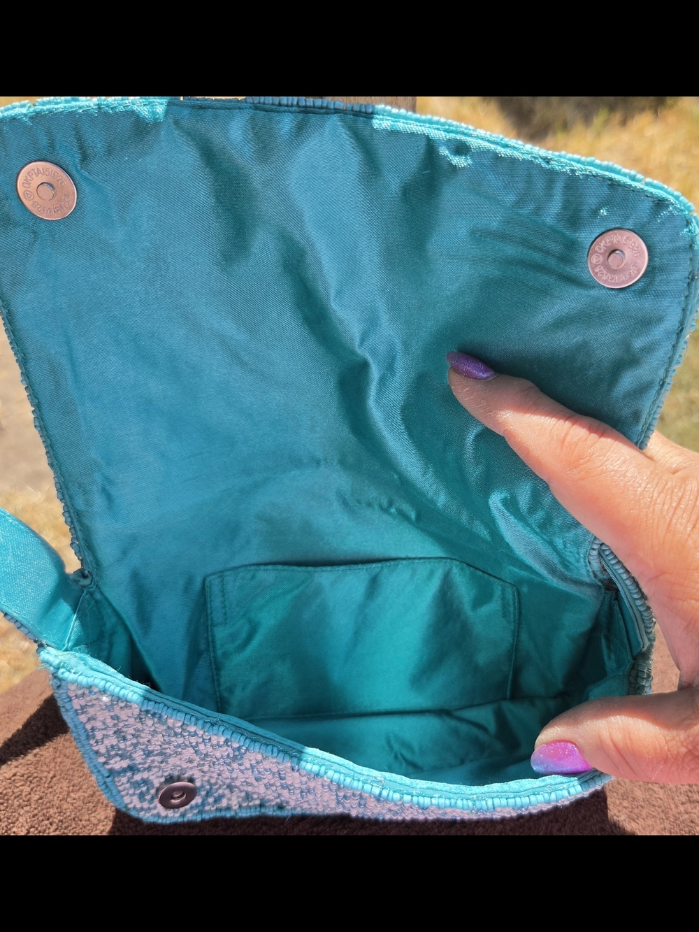 T.J.Maxx Teal Beaded & Sequin Fish Embellished Shoulder Bag - Picture 3 of 3